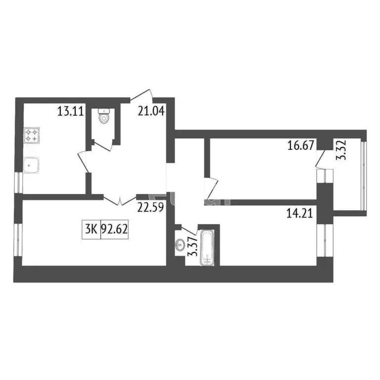 Продаётся 3-к квартира, 92.93 м - Фото 0