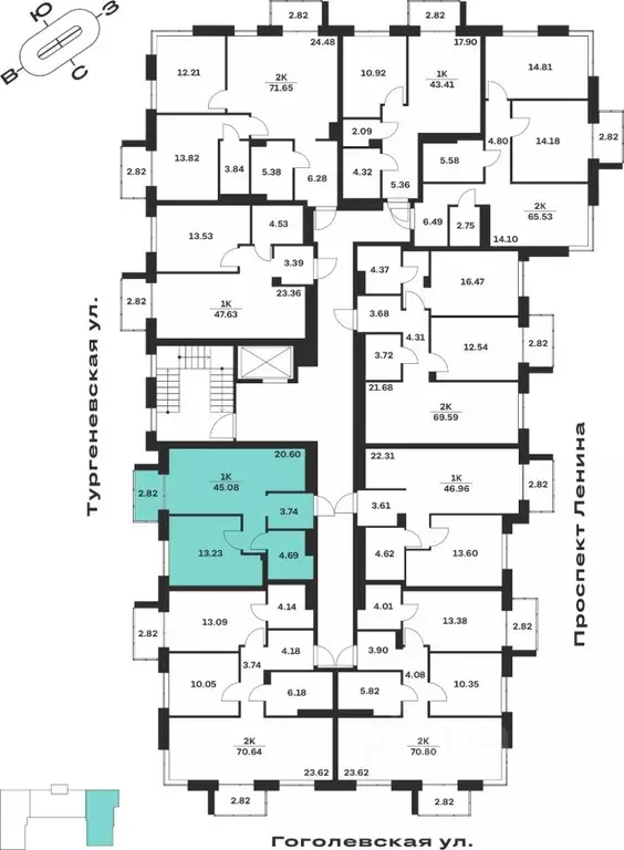 1-к кв. Тульская область, Тула Гоголевская ул., 43 (45.08 м) - Фото 1