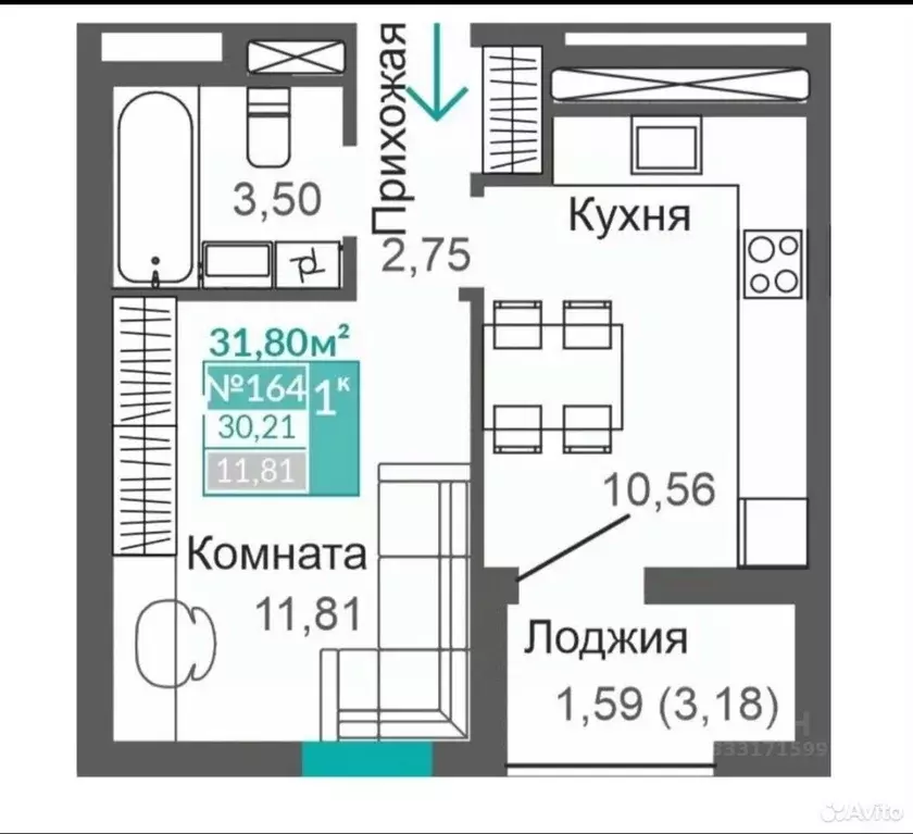 1-к кв. Крым, Симферополь ул. Киевская, 171 (31.8 м) - Фото 2