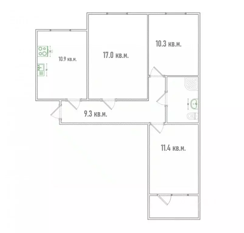 3-к кв. Омская область, Омск просп. Комарова, 27/1 (65.5 м) - Фото 2