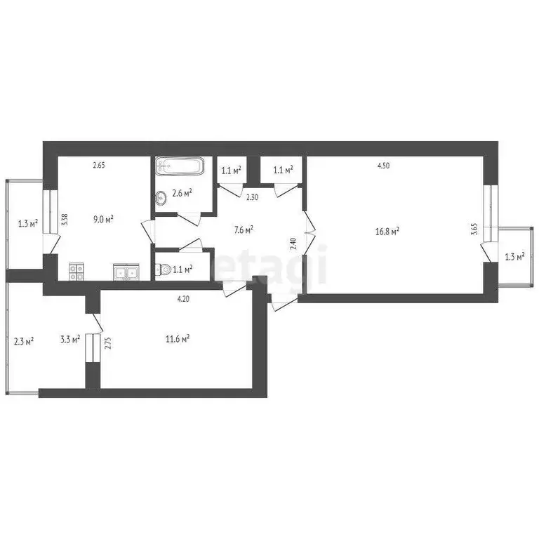 2-комнатная квартира: Черноморское, переулок Революции, 20 (49.5 м) - Фото 1