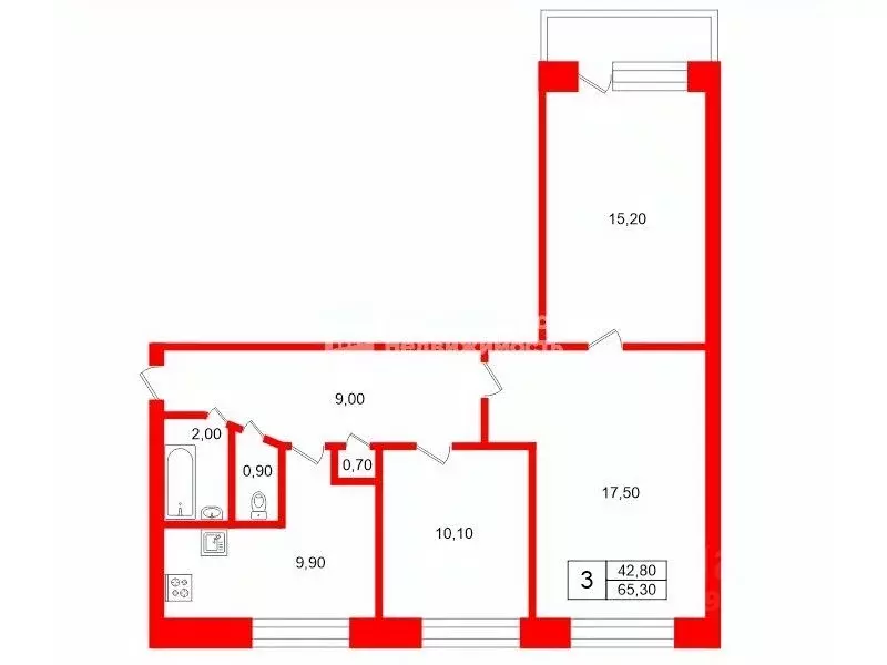 3-к кв. Санкт-Петербург просп. Солидарности, 8К1 (65.3 м) - Фото 2