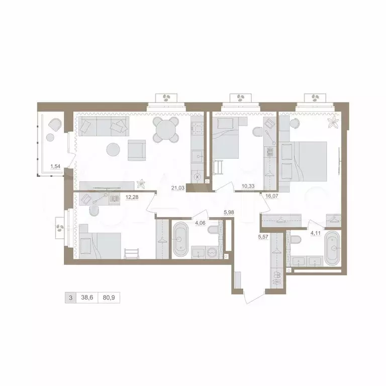 3-к. квартира, 81 м, 16/25 эт. - Фото 0