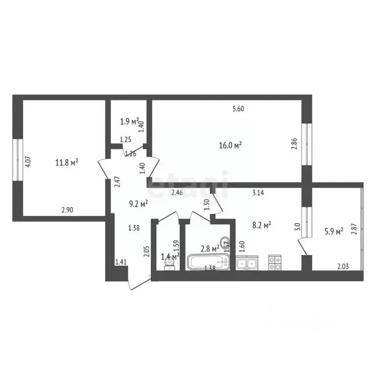 2-к кв. Саха (Якутия), Якутск ул. Жорницкого, 7/4 (51.3 м) - Фото 2