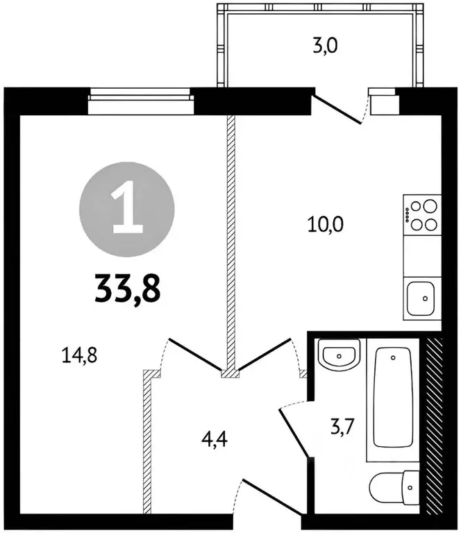1-к кв. Ростовская область, Ростов-на-Дону ул. Еременко (35.0 м) - Фото 2