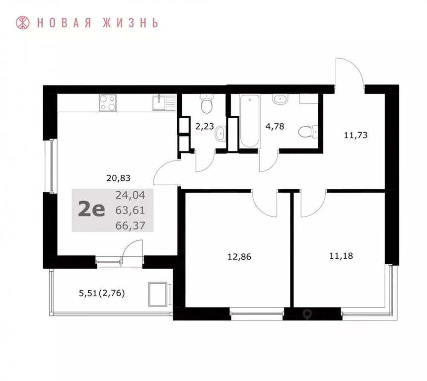 2-к кв. Самарская область, Самара  (66.4 м) - Фото 1