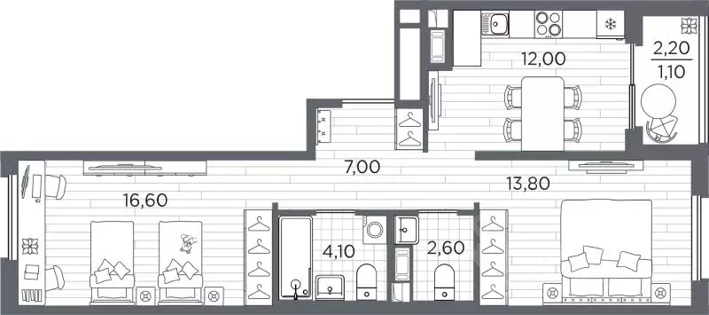 2-к кв. Санкт-Петербург Плюс Пулковский жилой комплекс (57.2 м) - Фото 1