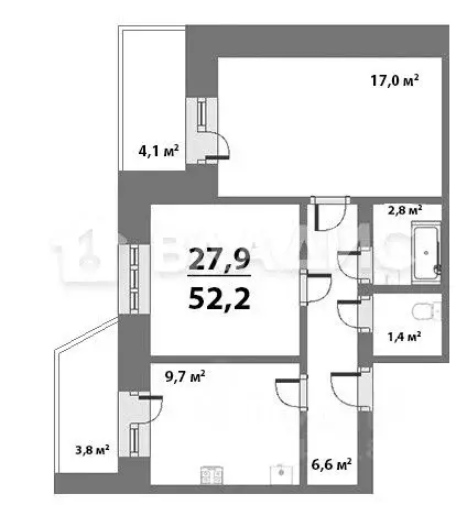 2-к кв. Владимирская область, Владимир ул. Нижняя Дуброва, 47к2 (52.2 ... - Фото 1