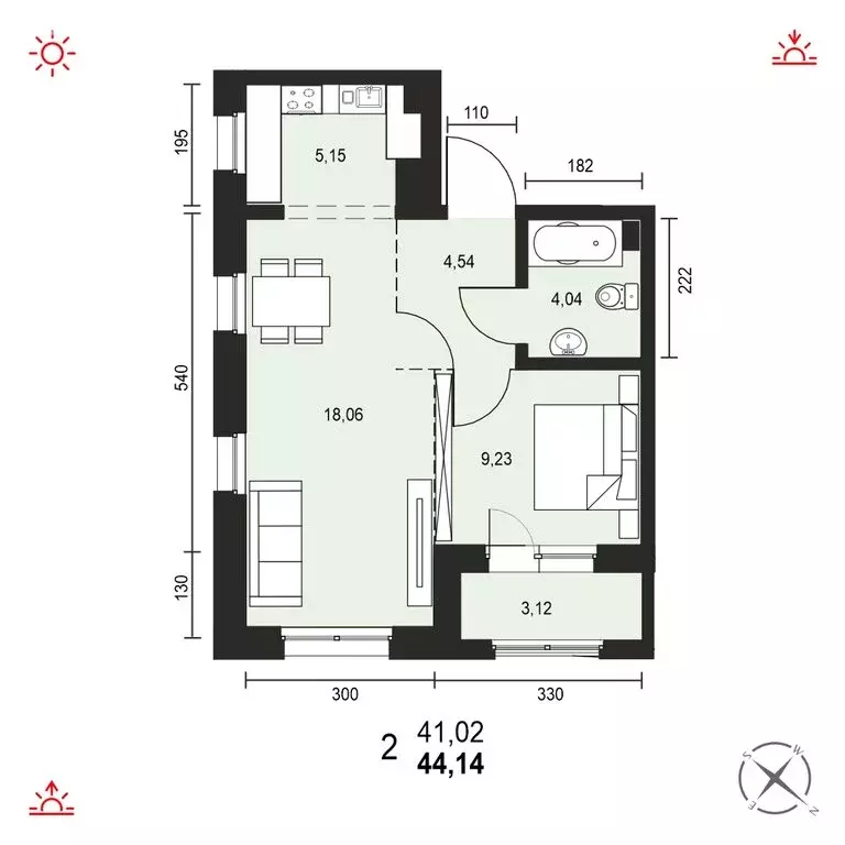 2-комнатная квартира: Иркутск, Свердловский округ, ЖК Автор (44.14 м) - Фото 0