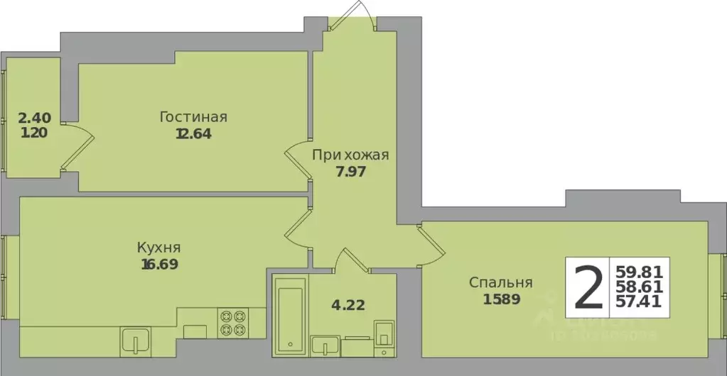2-к кв. Калининградская область, Калининград Минусинская ул., 7 (59.81 ... - Фото 0