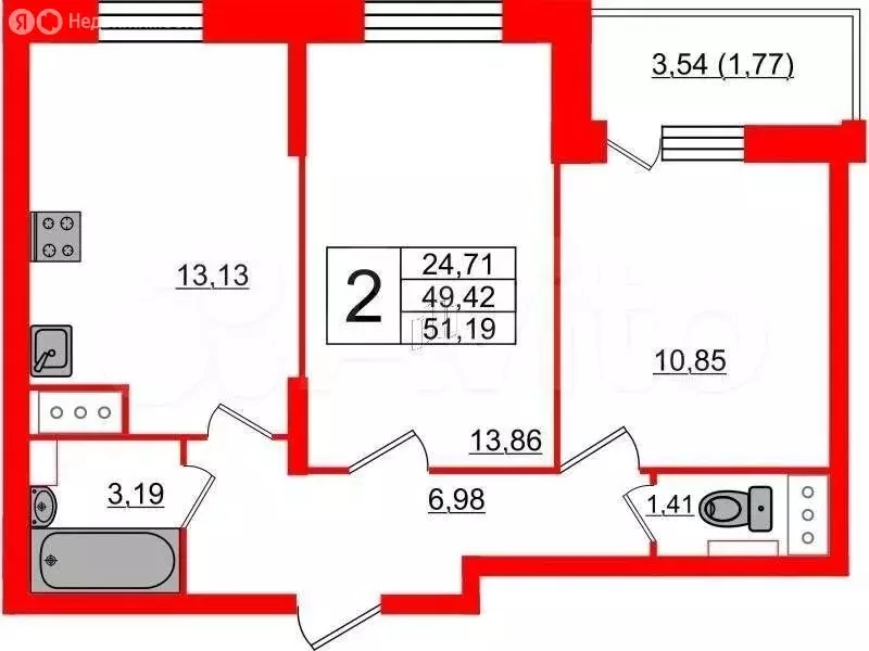 2-комнатная квартира: Санкт-Петербург, Русановская улица, 24 (49 м) - Фото 1