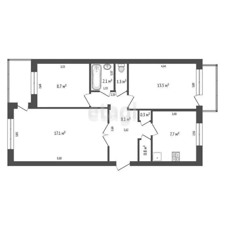 3-комнатная квартира: Юрга, Томская улица, 5А (59.6 м) - Фото 0