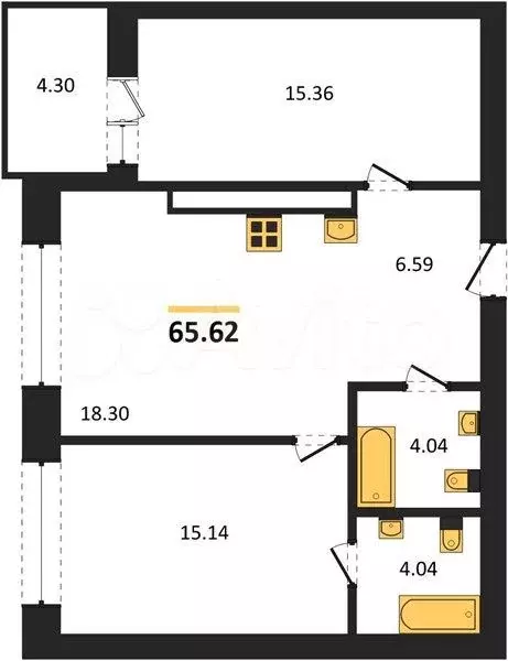 2-к. квартира, 65,6 м, 1/9 эт. - Фото 1