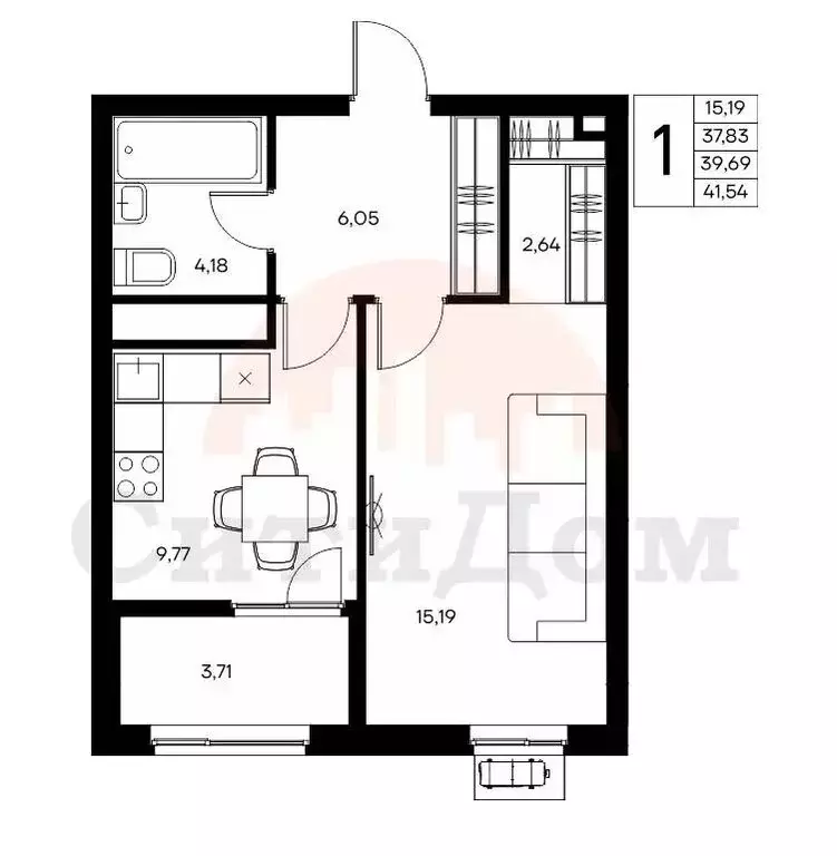 1-комнатная квартира: Прибрежное, Лазурная улица, 3 (41.5 м) - Фото 1