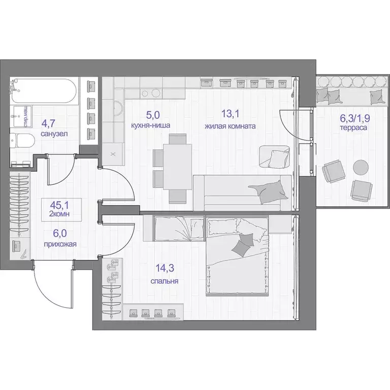 Продаётся 1-к квартира, 45.1 м - Фото 1