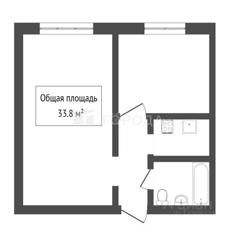 2-к кв. Новосибирская область, Новосибирск ул. Петухова, 16 (33.8 м) - Фото 1