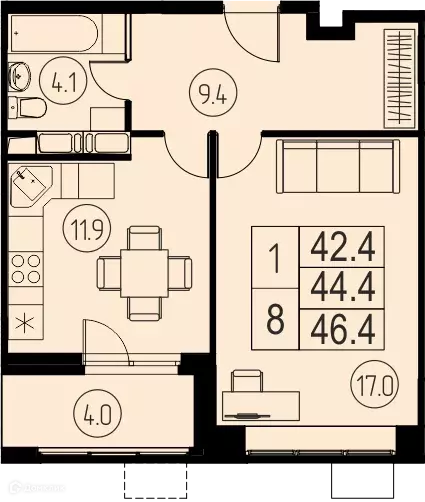 Продаётся квартира-студия, 44.4 м - Фото 0