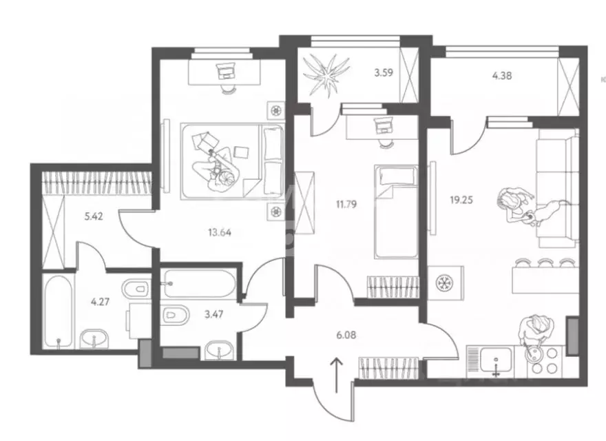 2-к кв. Липецкая область, Липецк ул. Перова, 2Д (67.91 м) - Фото 1