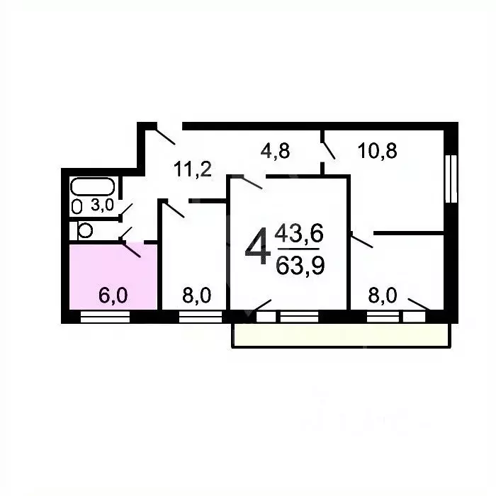 4-к кв. Москва Чертановская ул., 53К2 (63.2 м) - Фото 1