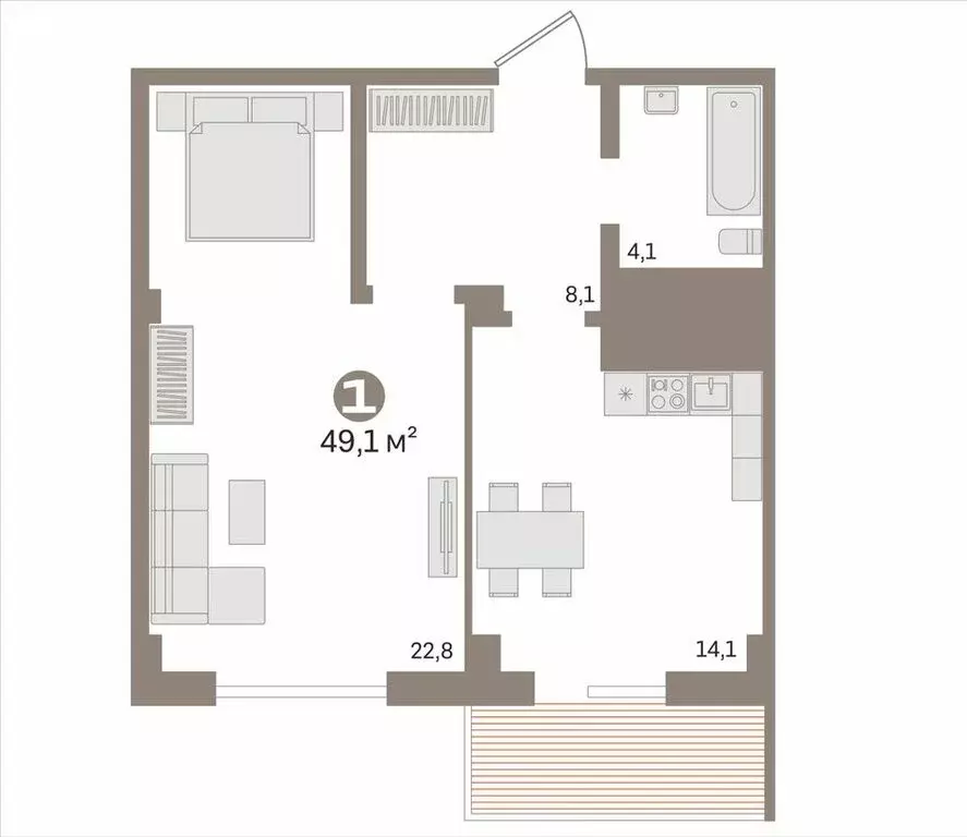 1-комнатная квартира: Тюмень, улица Муравленко, 10 (49.1 м) - Фото 2
