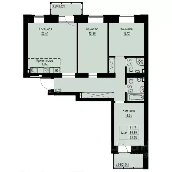 4-к кв. Красноярский край, Красноярск ул. Елены Стасовой, 80 (92.3 м) - Фото 1