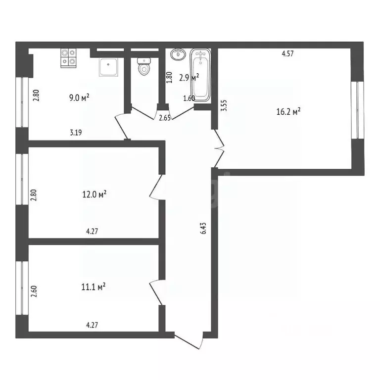 3-к кв. Тюменская область, Тюмень ул. Николая Ростовцева, 18 (63.2 м) - Фото 2