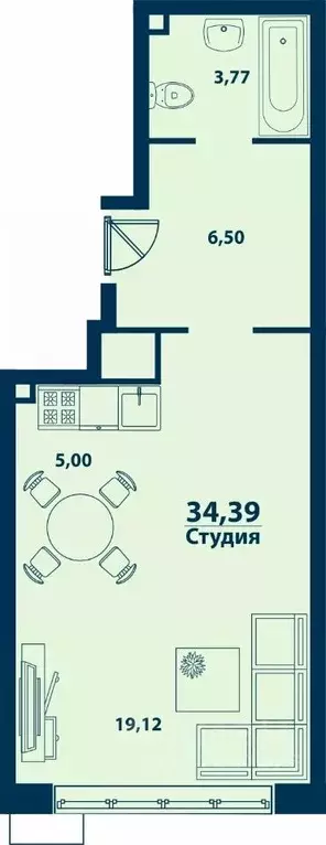 Студия Башкортостан, Уфа ул. Ивана Спатара, 14 (34.39 м) - Фото 1