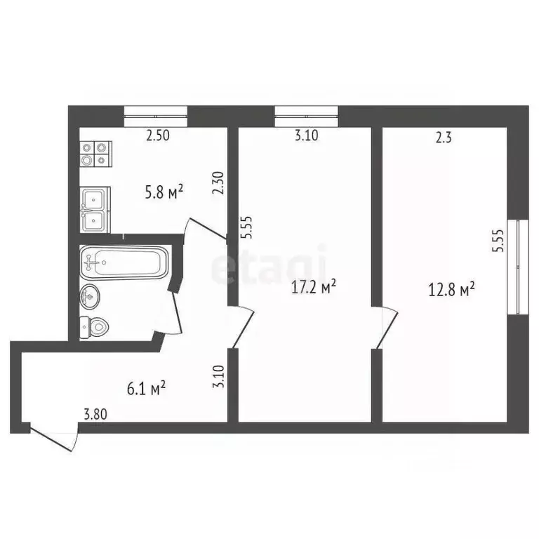 2-к кв. Крым, Бахчисарай ул. Фрунзе, 95 (44.3 м) - Фото 1