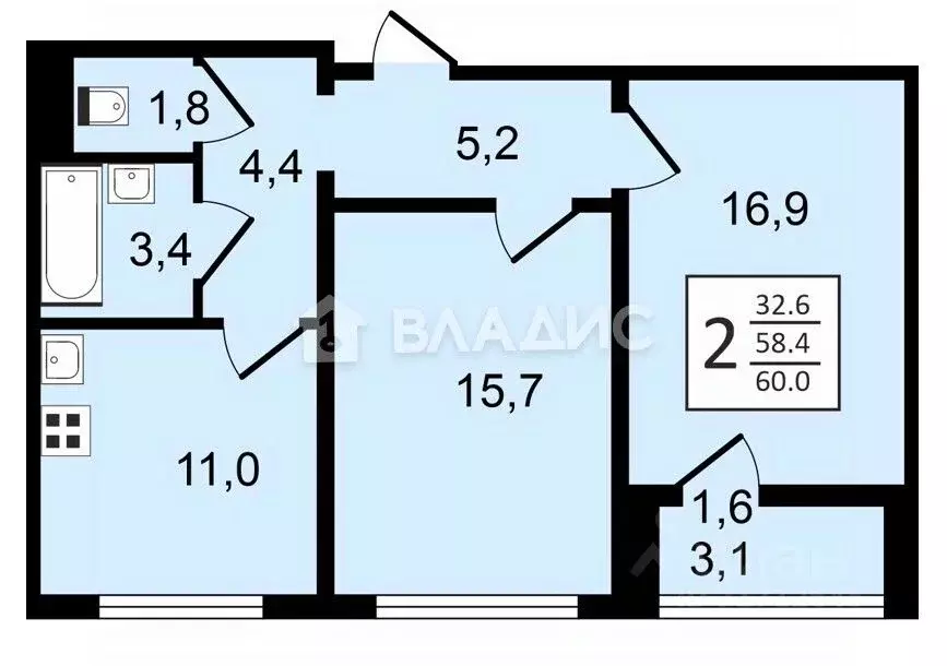 2-к кв. Воронежская область, Воронеж ул. Пескова, 6 (60.0 м) - Фото 2
