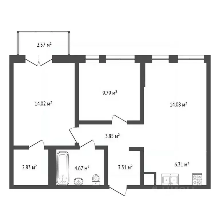 2-к кв. Тюменская область, Тюмень ул. Газовиков, 38к2 (58.8 м) - Фото 2