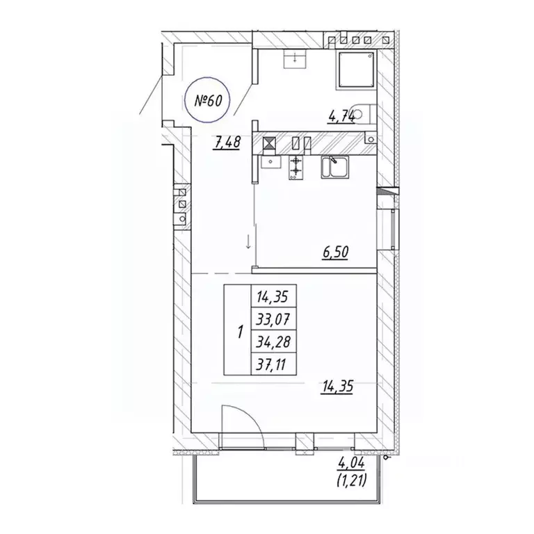 1-к кв. Калининградская область, Зеленоградск  (34.28 м) - Фото 1