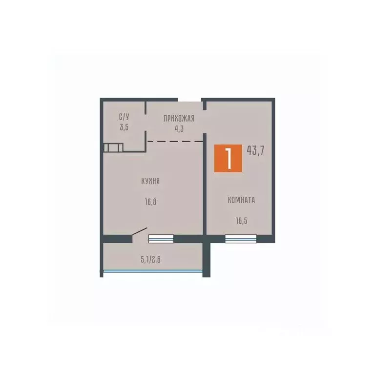 1-к кв. Курганская область, Курган ул. Коли Мяготина, 34Бк1 (43.7 м) - Фото 1