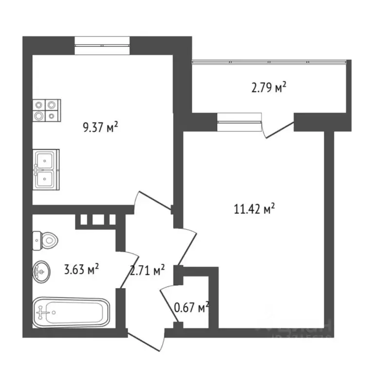 1-к кв. Тюменская область, Тюмень ул. Новоселов, 107к2 (28.0 м) - Фото 2