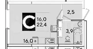 Квартира-студия, 22,4 м, 10/16 эт. - Фото 0