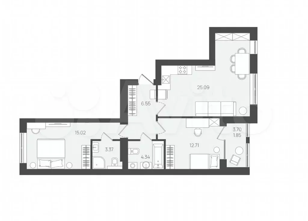 2-к. квартира, 68,9 м, 2/5 эт. - Фото 1