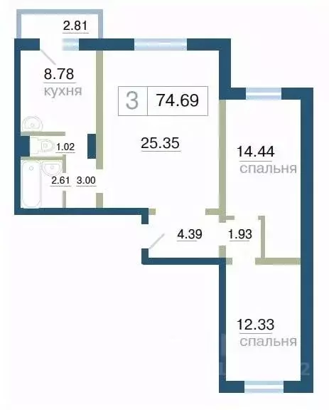 3-к кв. Красноярский край, Красноярск ул. Елены Стасовой, 48А (74.69 ... - Фото 1