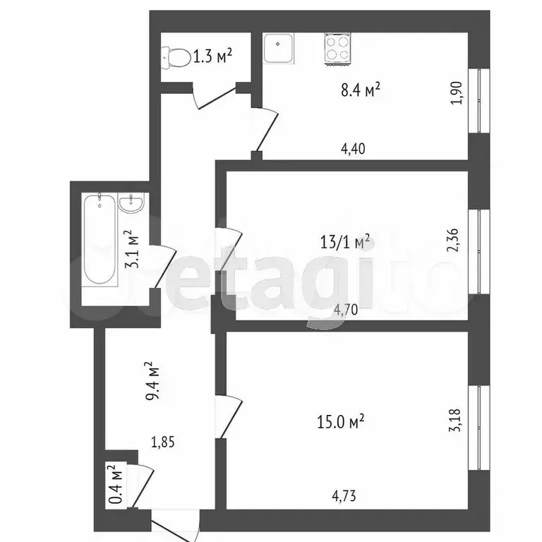 2-к. квартира, 58 м, 5/5 эт. - Фото 0