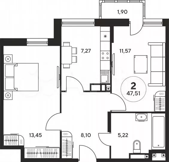 2-к. квартира, 47,5м, 13/25эт. - Фото 1