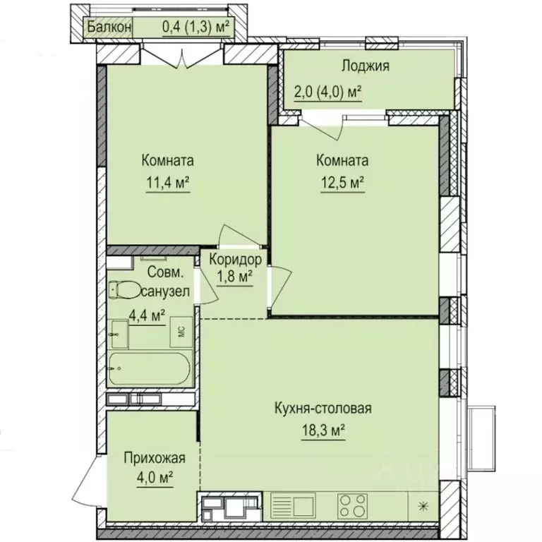 2-к кв. Удмуртия, Ижевск Восток СНТ, 112 (54.8 м) - Фото 0