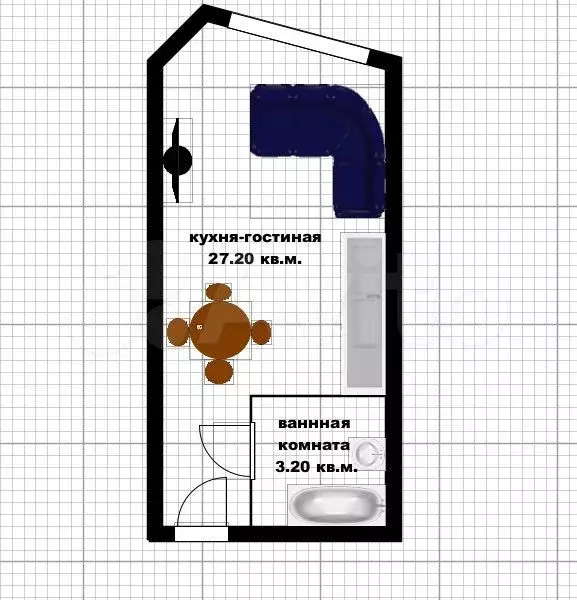 Квартира-студия, 27,2 м, 4/6 эт. - Фото 1