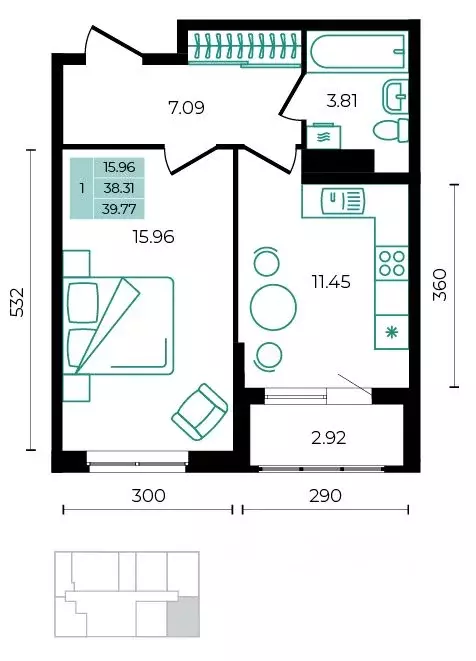 1-к кв. Адыгея, Майкопский район, пос. Тульский ул. Заречная (39.77 м) - Фото 1