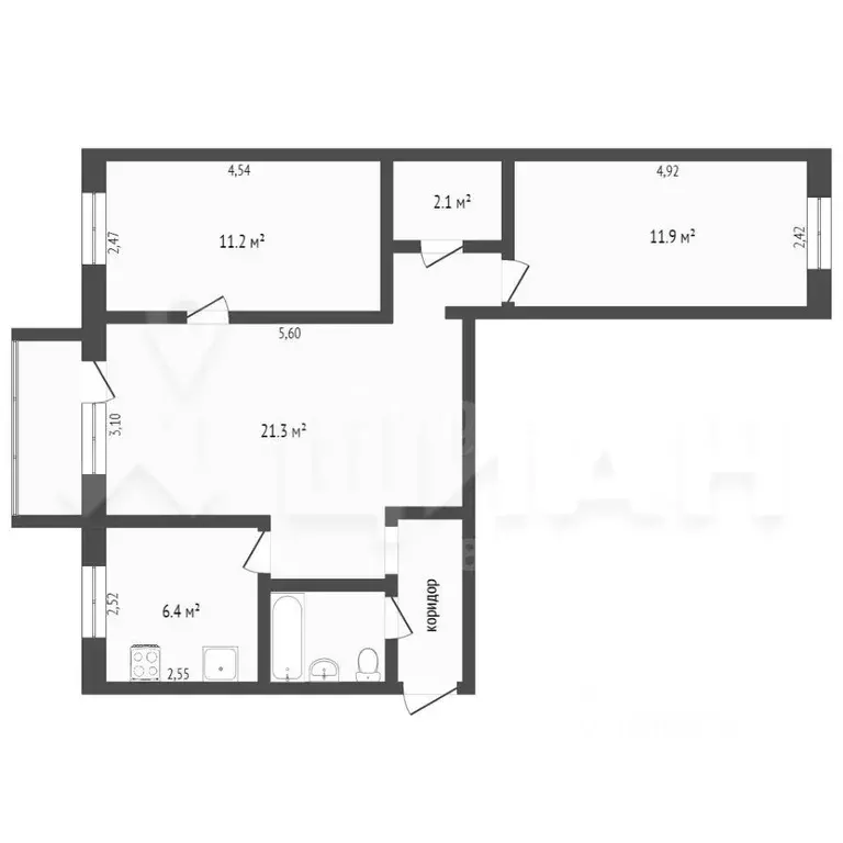 3-к кв. Бурятия, Улан-Удэ просп. Строителей, 54 (61.5 м) - Фото 2