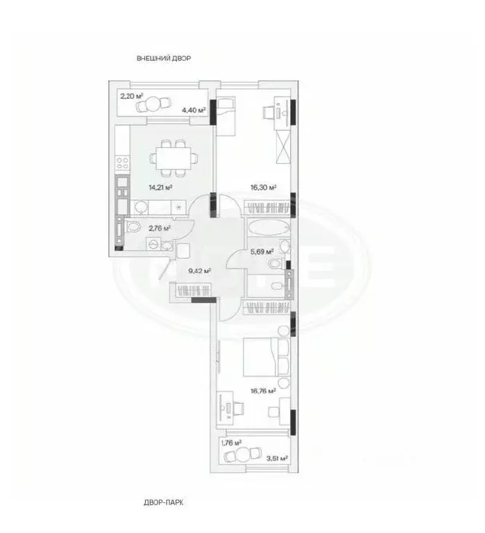 2-к кв. Калининградская область, Гурьевский муниципальный округ, пос. ... - Фото 2