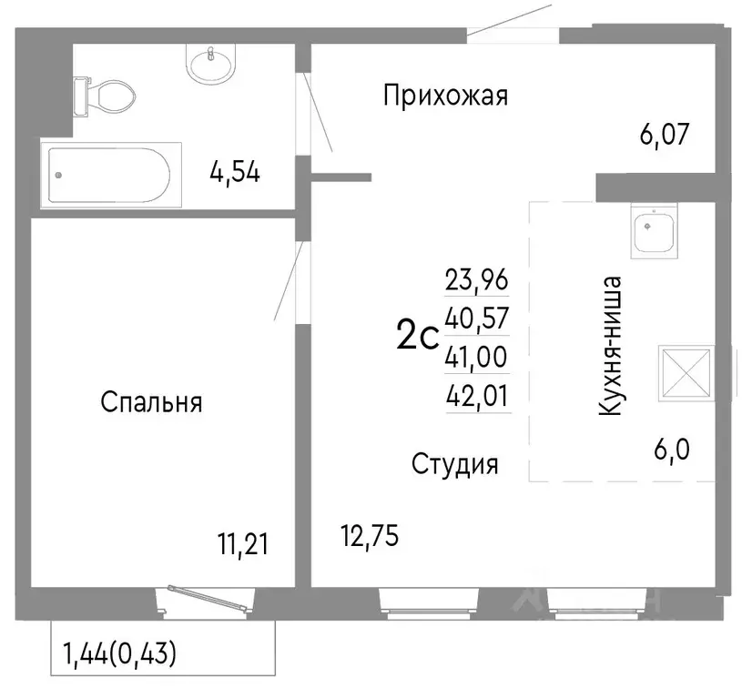 2-к кв. Челябинская область, Челябинск Нефтебазовая ул., 1к2 (41.0 м) - Фото 0