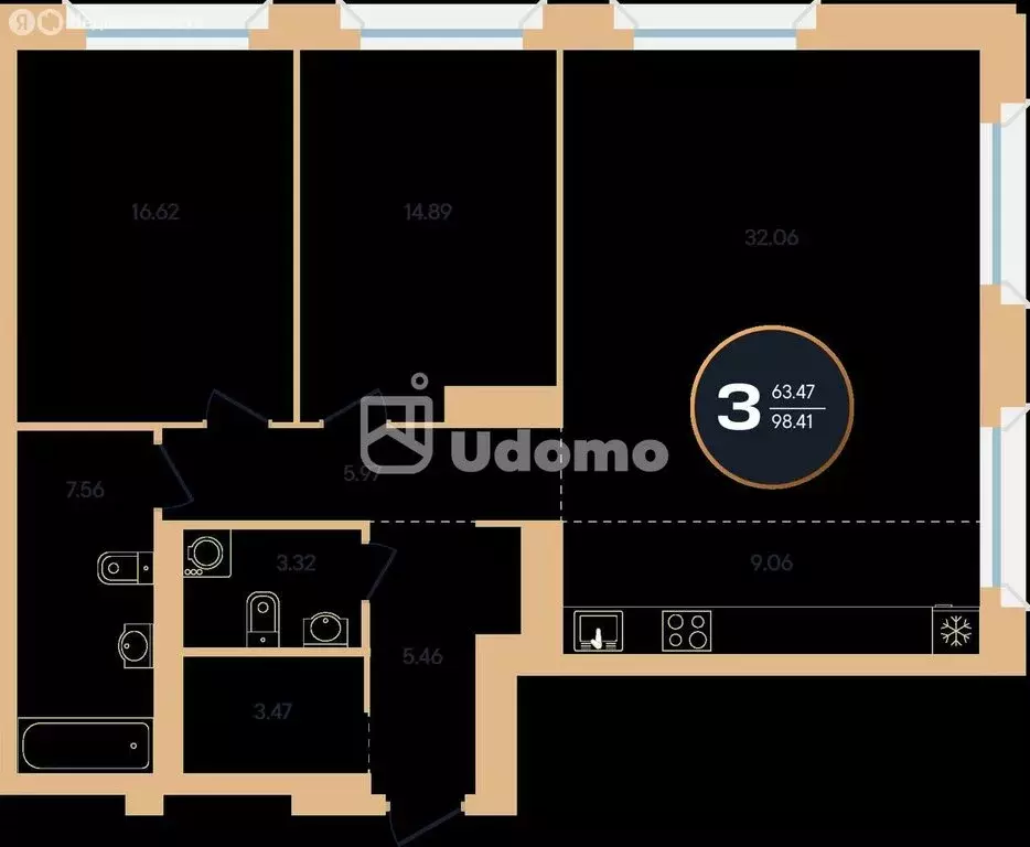 3-комнатная квартира: Уфа, улица Рихарда Зорге, 73/1 (98.6 м) - Фото 1