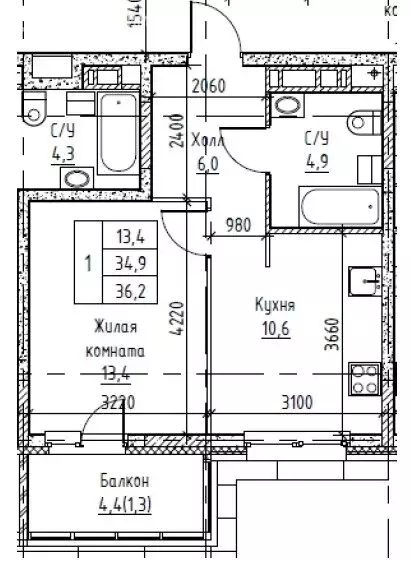 1-комнатная квартира: Пермь, Серебристая улица, 14 (34.8 м) - Фото 1