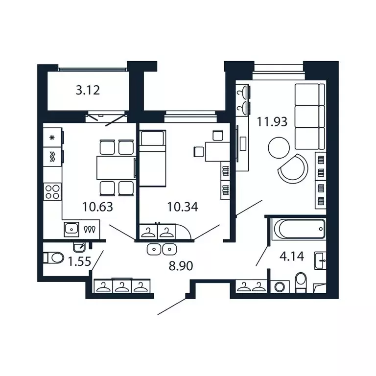 2-комнатная квартира: Новоселье, Центральная улица, 30к2 (46.6 м) - Фото 1