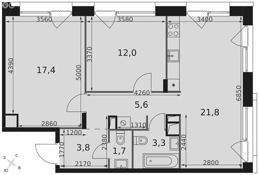 3-комнатная квартира: Москва, Снежная улица, вл22к3 (66.2 м) - Фото 1