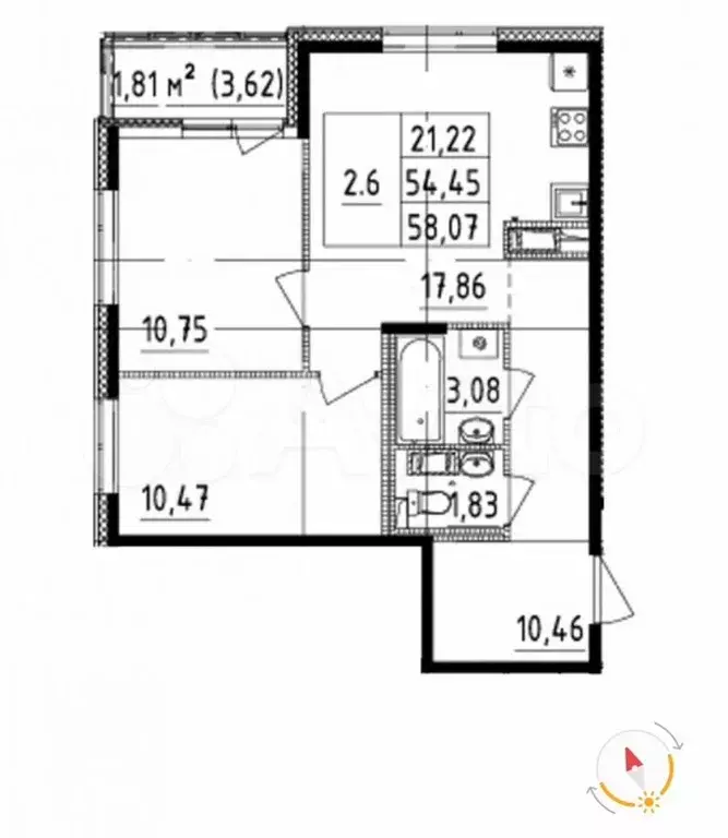 2-к. квартира, 54 м, 14/14 эт. - Фото 0