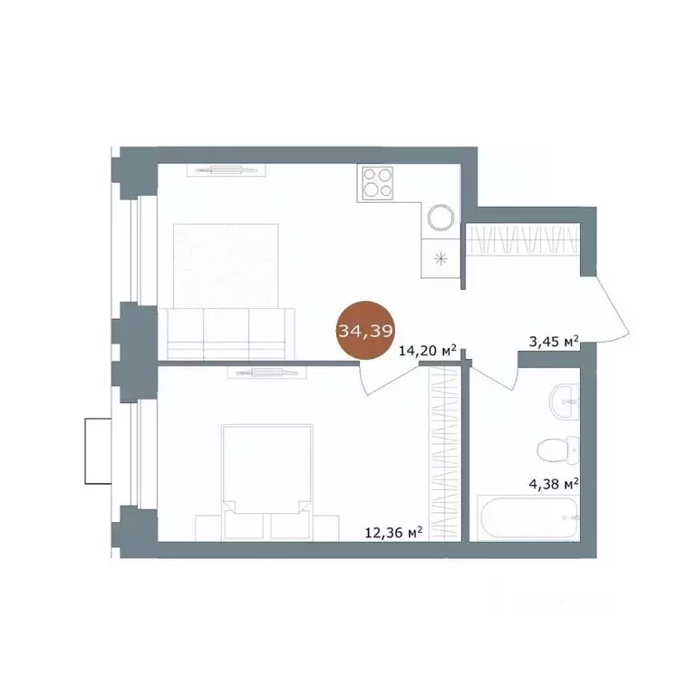 1-к кв. Новосибирская область, Новосибирск ул. Костычева, 19/1 (34.39 ... - Фото 1